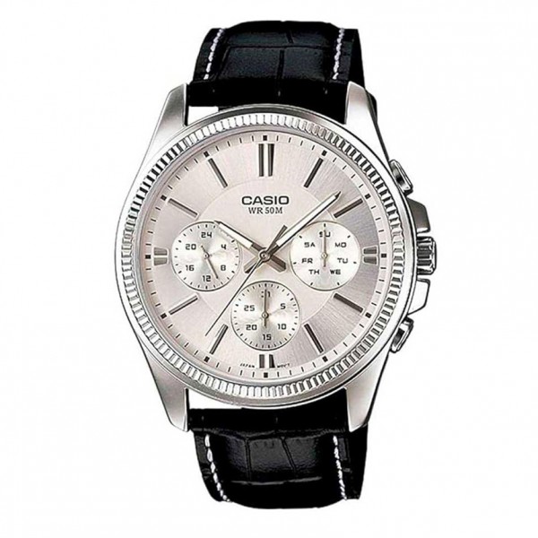 Casio MTP-1375L-7AVDF Day Date Silver White Leather